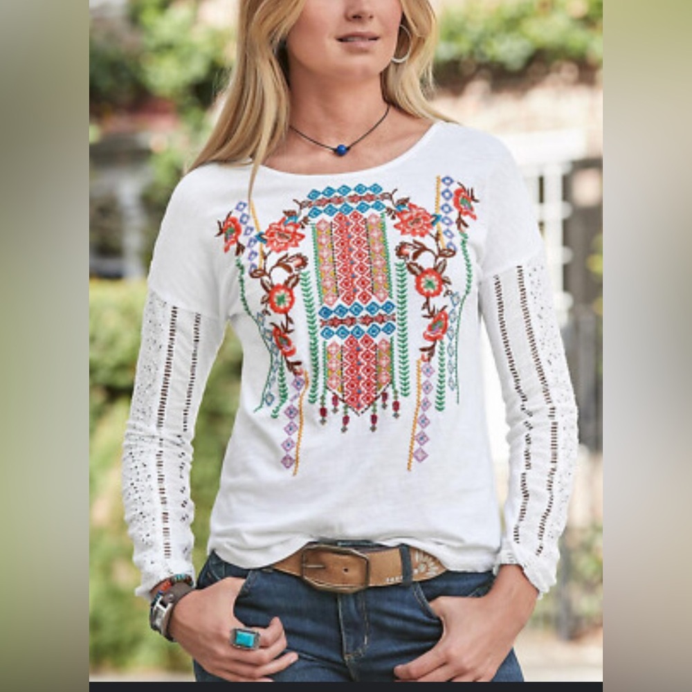 Sundance White Top with Colorful Embroidery